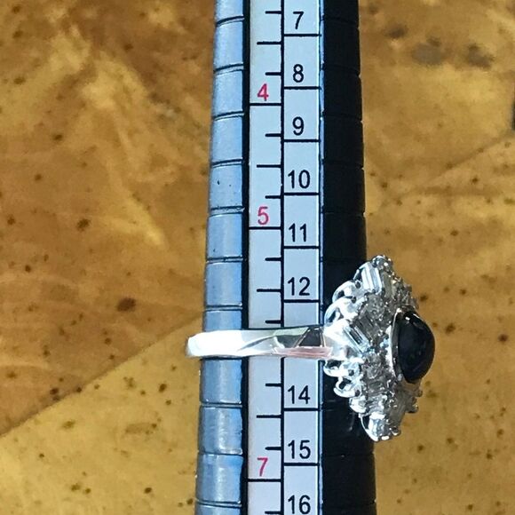 Natural Blue Star Sapphire Moissanite Sterling Silver Ring Size 6 - Picture 8 of 9